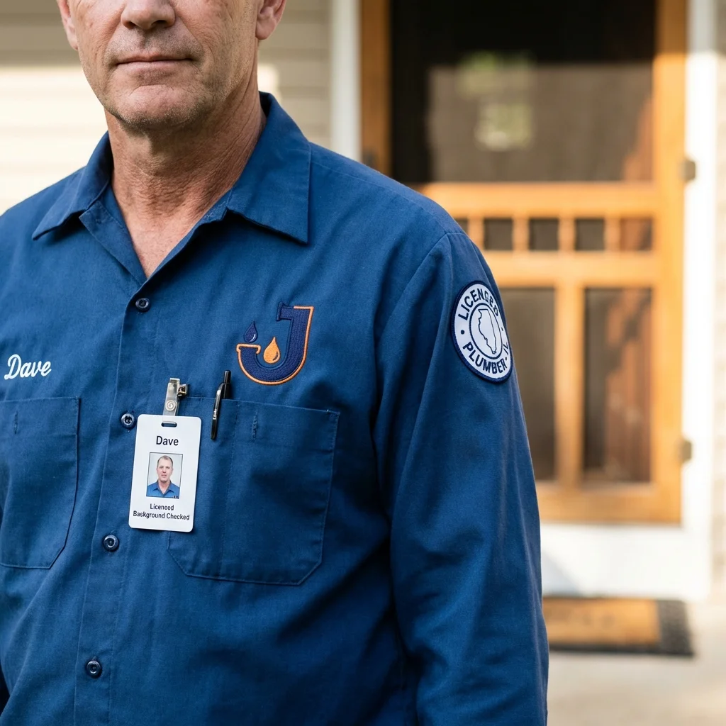 Licensed plumber showing ID badge in Ivins, UT