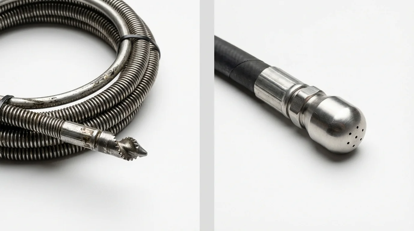 Drain snake cable and hydro jetting nozzle used for drain cleaning in Ivins, UT