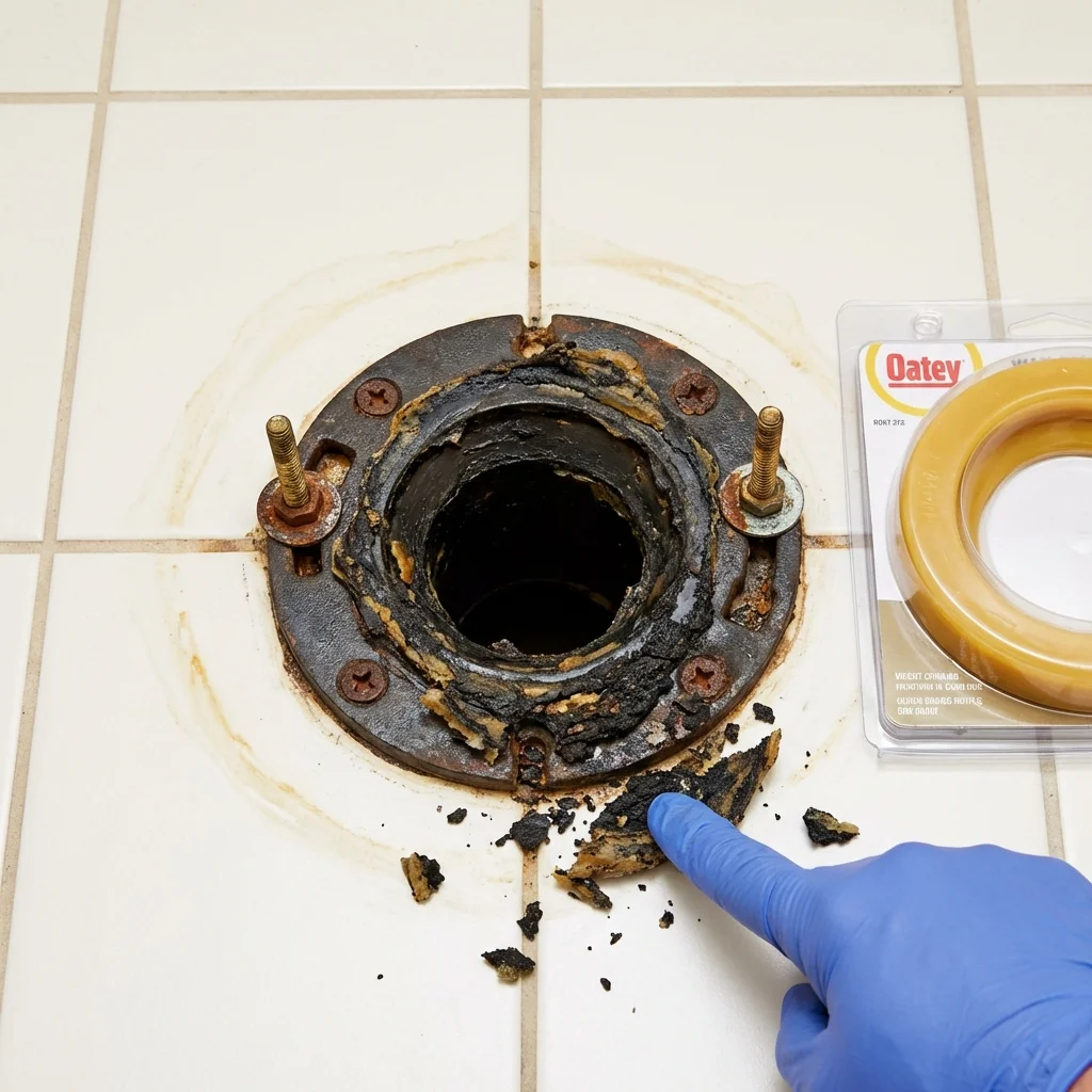 Failed wax ring showing water seepage at the base of a toilet in a Ivins, UT home