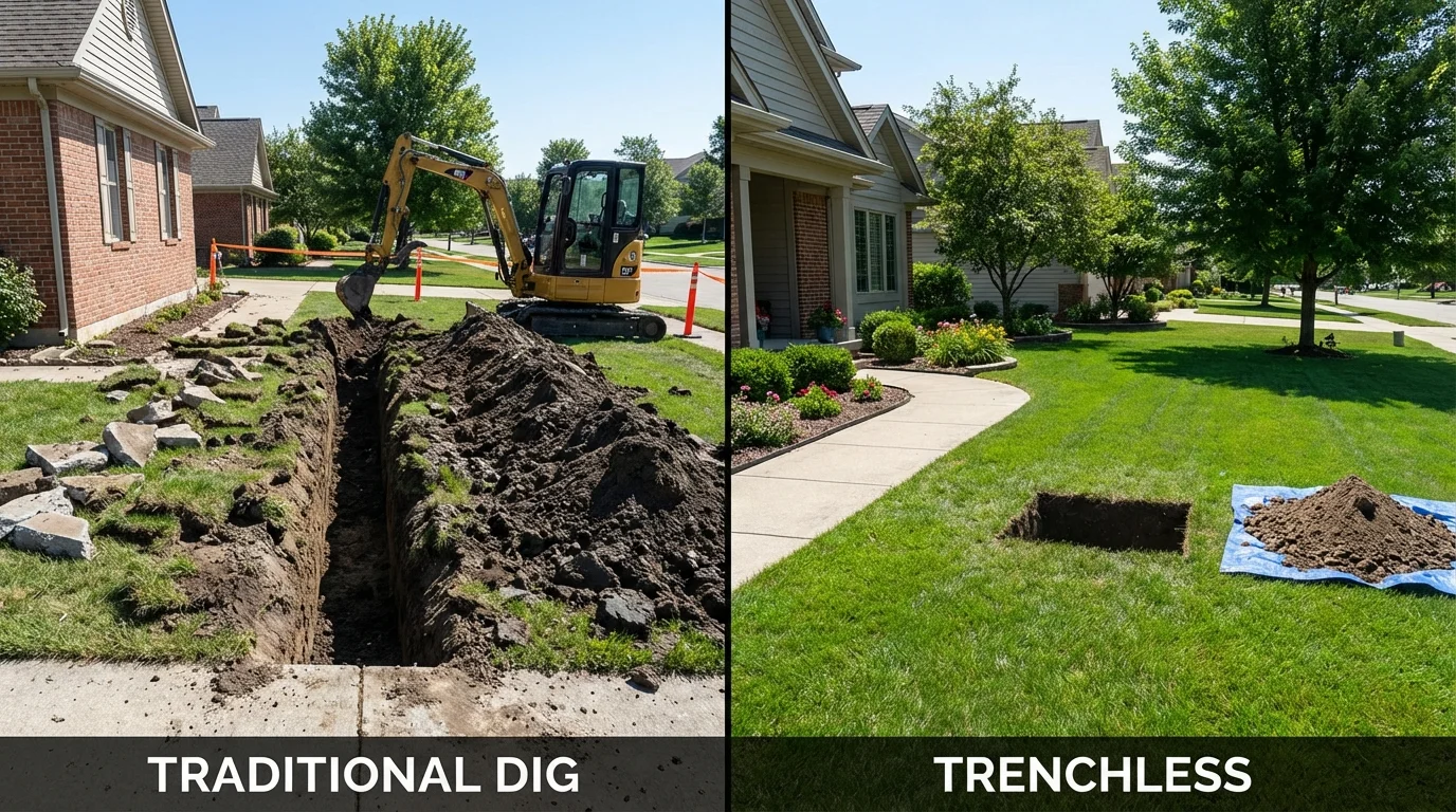 Trenchless sewer repair with minimal yard damage versus traditional excavation in Ivins, UT